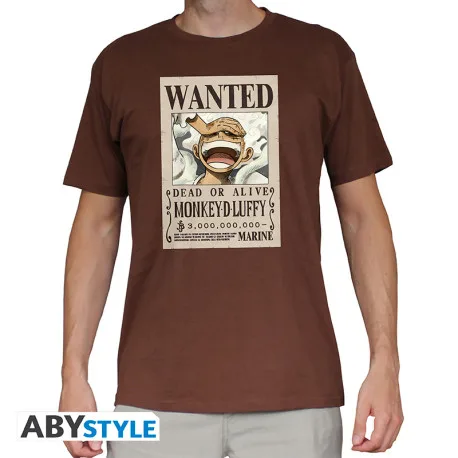 One Piece T-Shirt (XL) Unisex Chocolate: Wanted Luffy