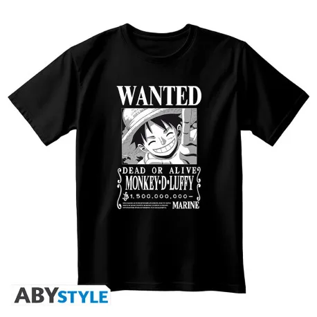 One Piece T-Shirt (XL) Unisex Black: Wanted Luffy BW