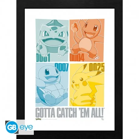 Pokemon Framed Print: Pikachu & Kanto Starters 30x40cm