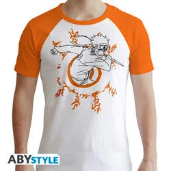 Naruto Shippuden T-Shirt (L) Man White/Orange: Naruto